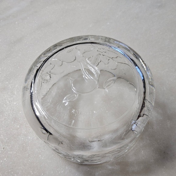 Princess House Clear Glass Bowl, Floral Embossed Design Candle Holder Candy Dish - Picture 4 of 8